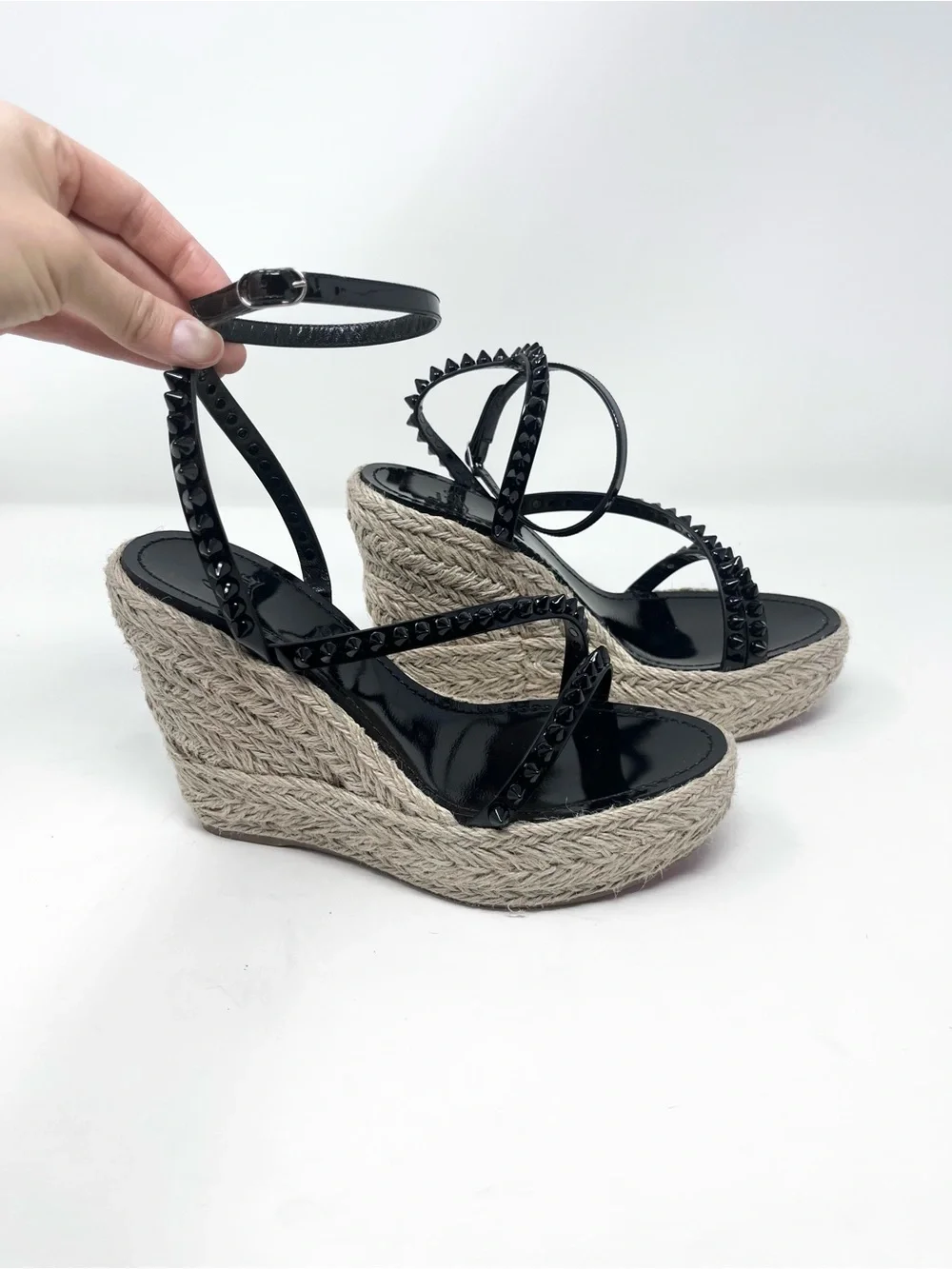 Christian Louboutin Mafaldina Espadrille Wedge Sandal Black Spike size 40 EU